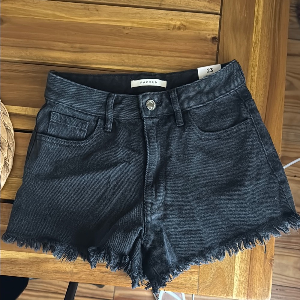 PacSun Black Jean Shorts with Frayed Hem